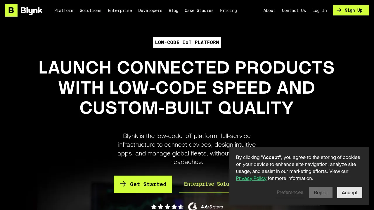 Screenshot of Blynk website