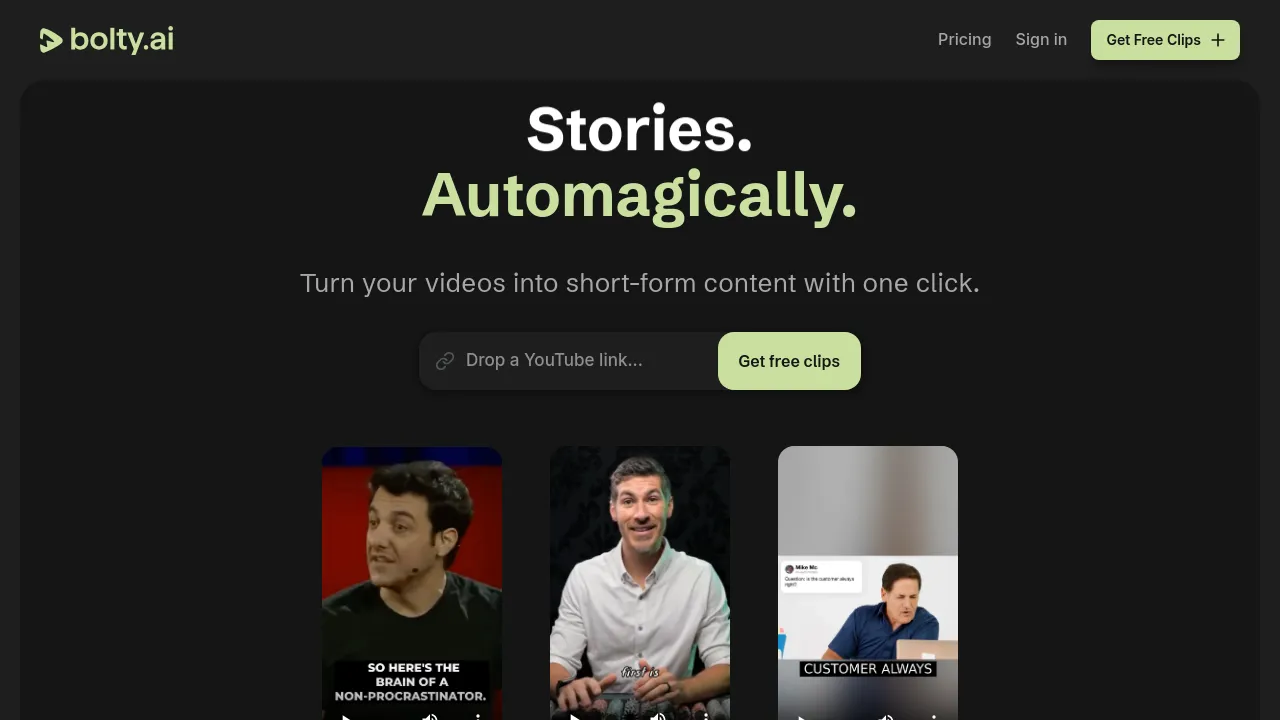 Screenshot of Bolty.ai website