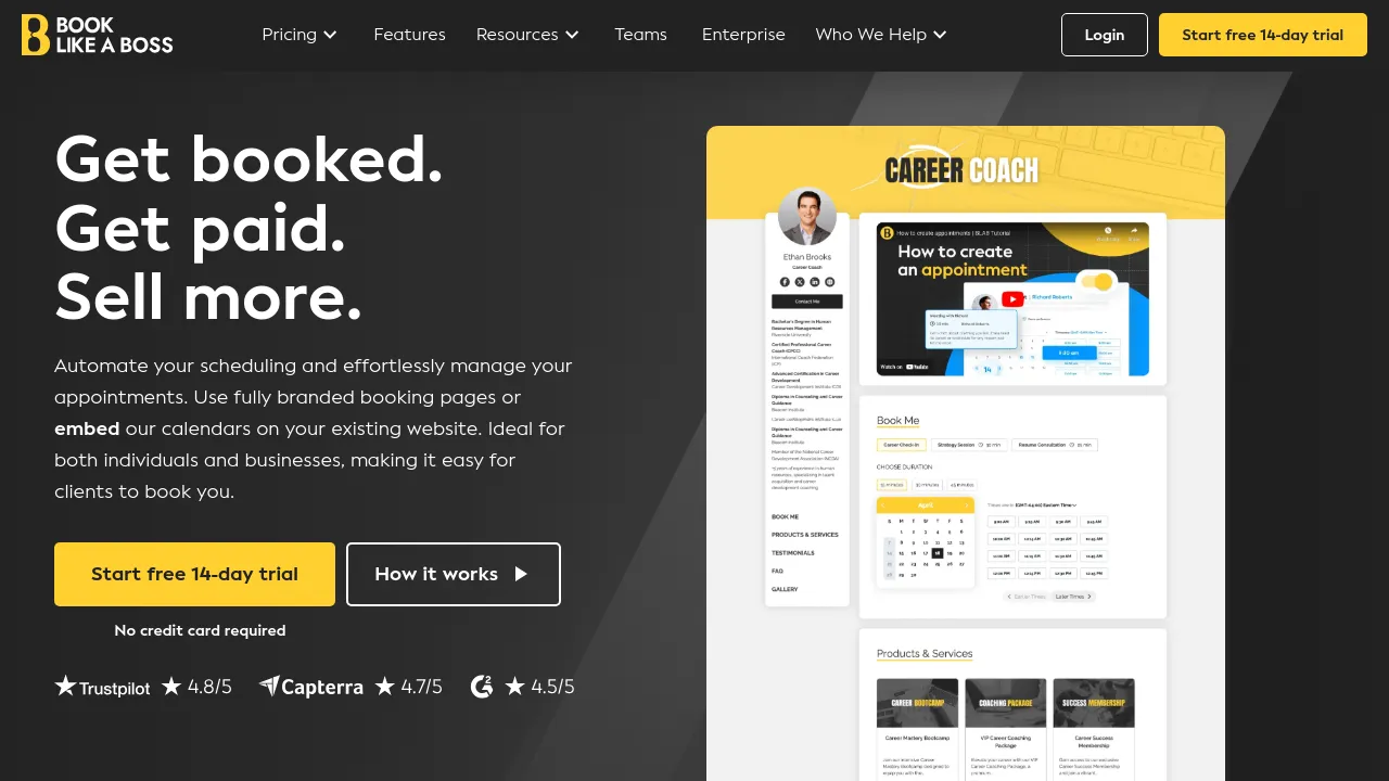 Screenshot of Book Like A Boss website