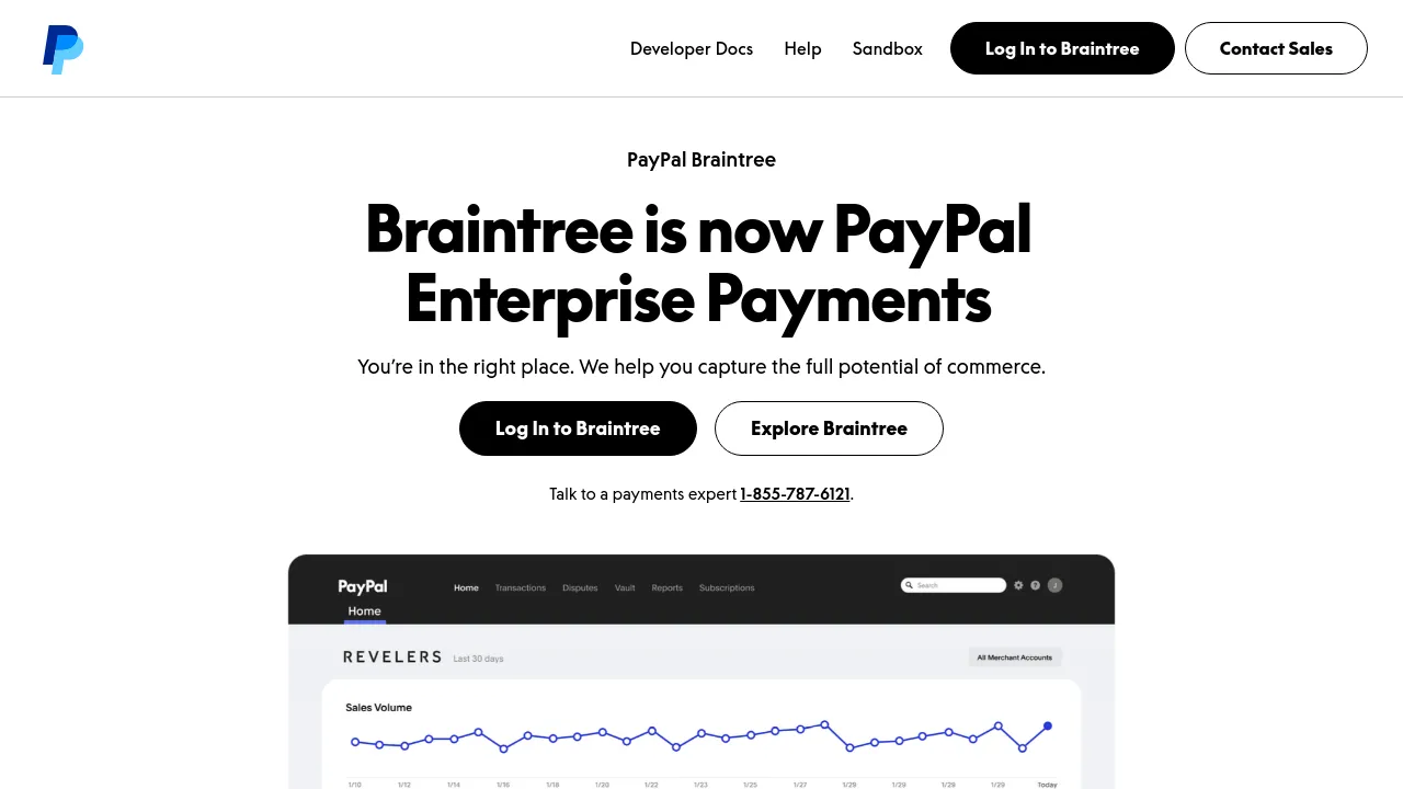 Screenshot of Braintree website