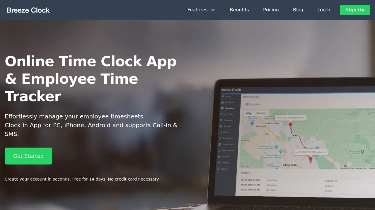 Screenshot of Breeze Clock website