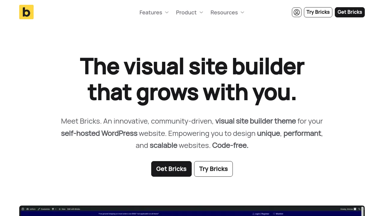 Screenshot of Bricks website