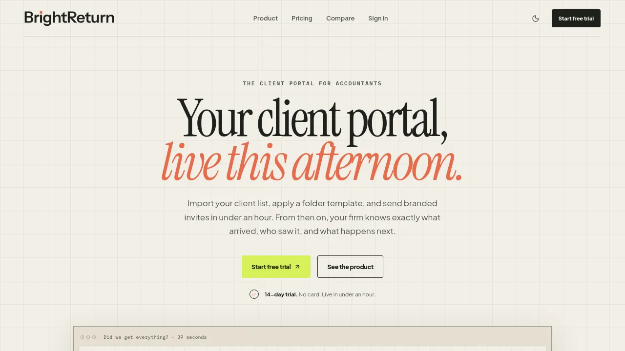 Screenshot of BrightReturn website