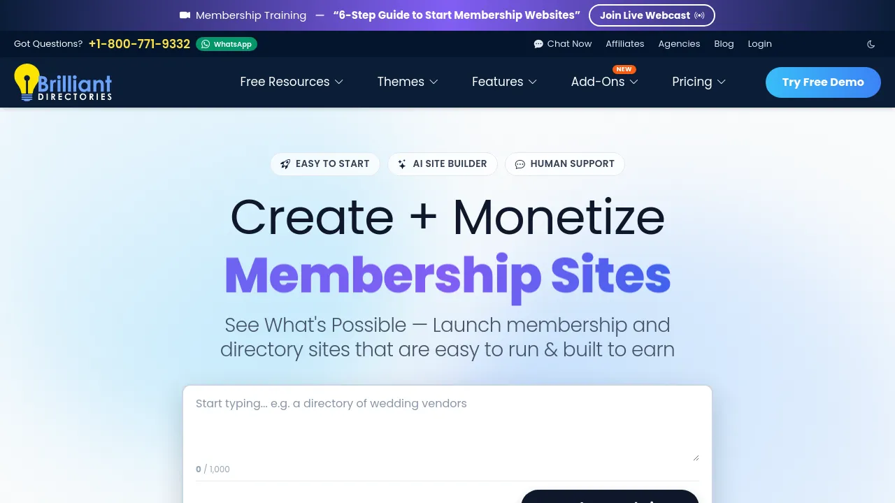Screenshot of Brilliant Directories website
