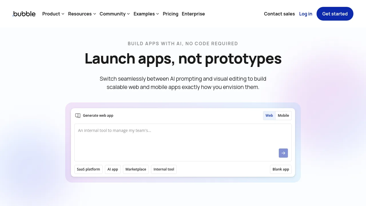 Screenshot of Bubble website