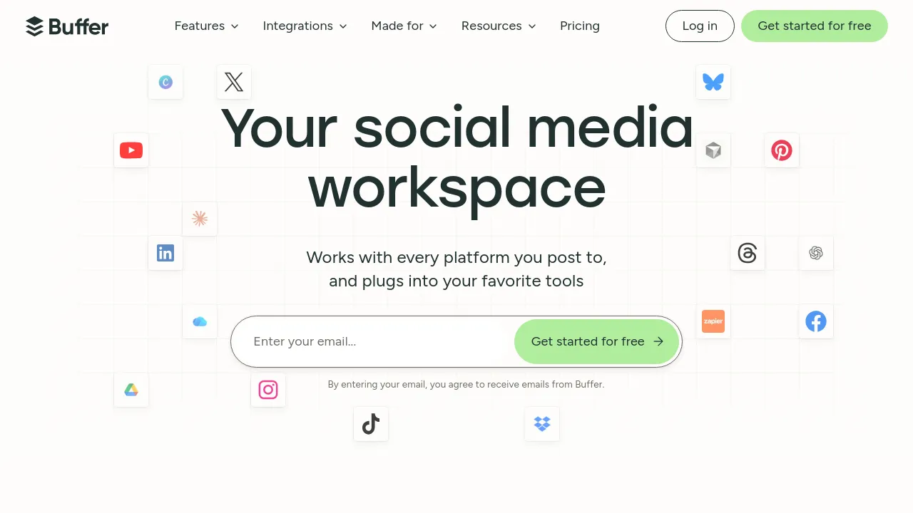 Screenshot of the Buffer website