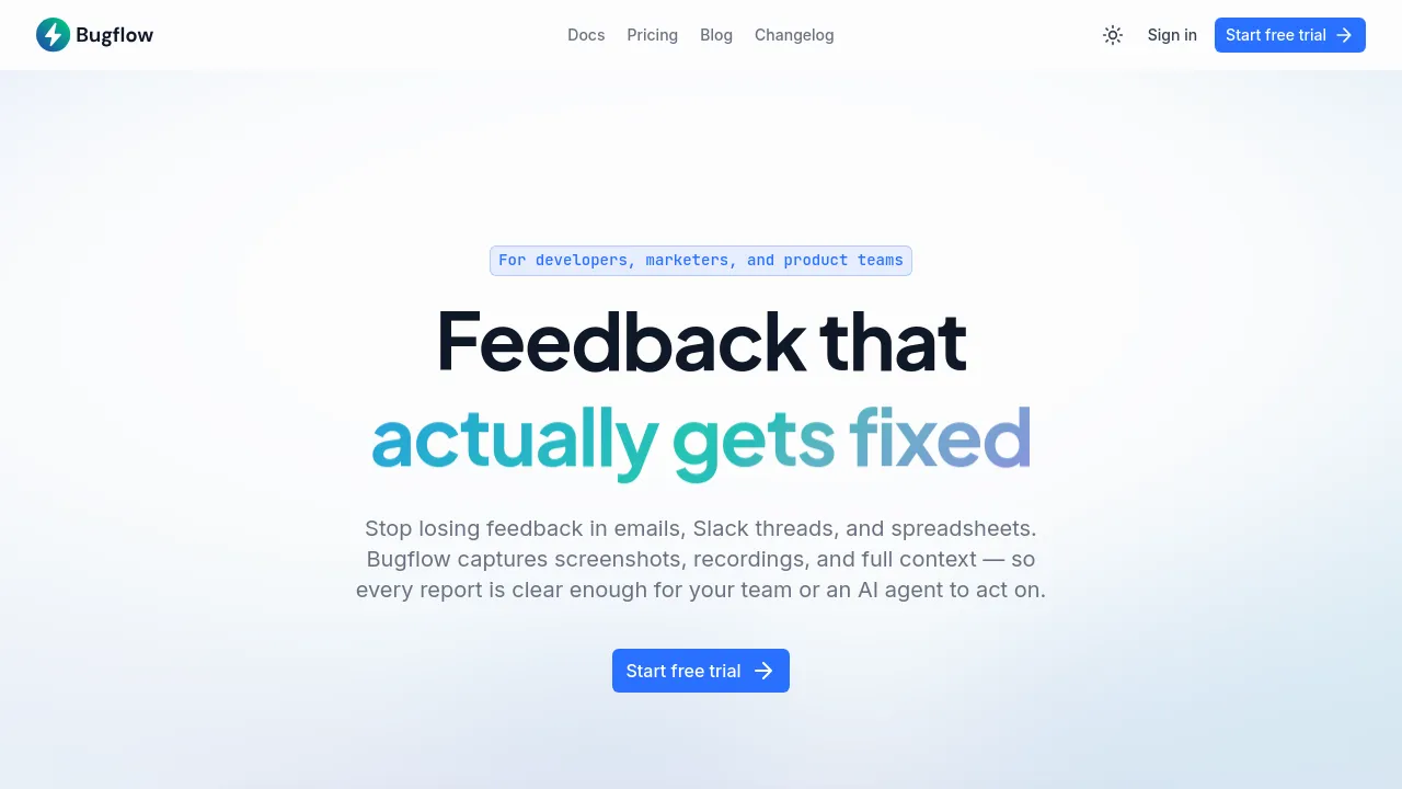 Screenshot of Bugflow website