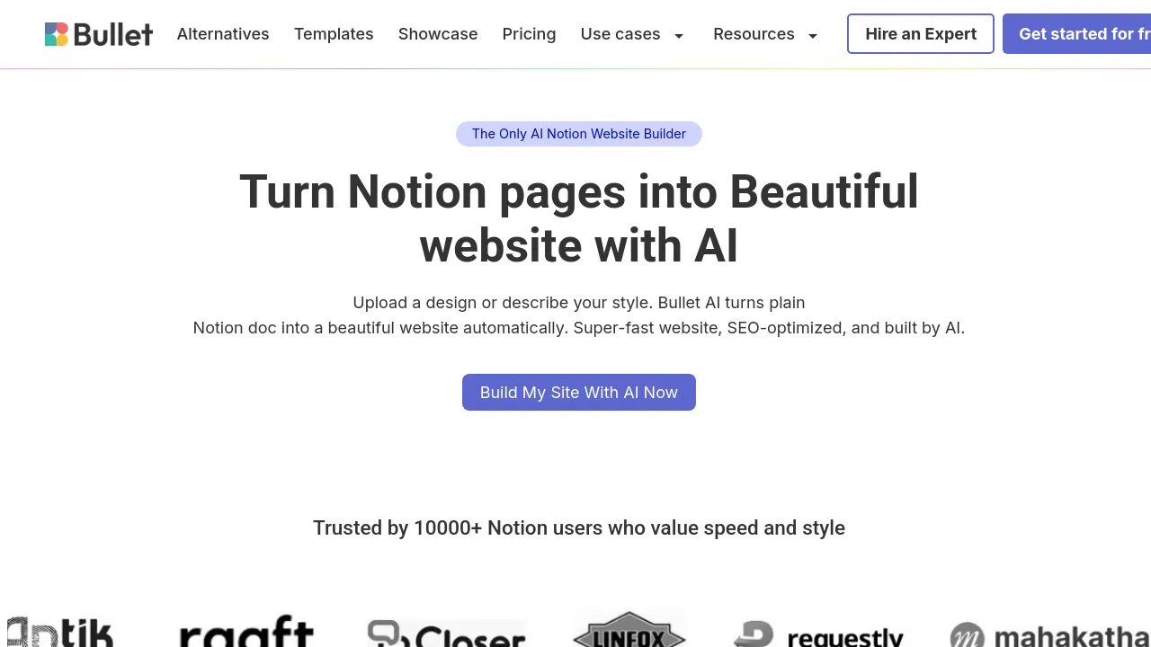 Screenshot of Bullet website