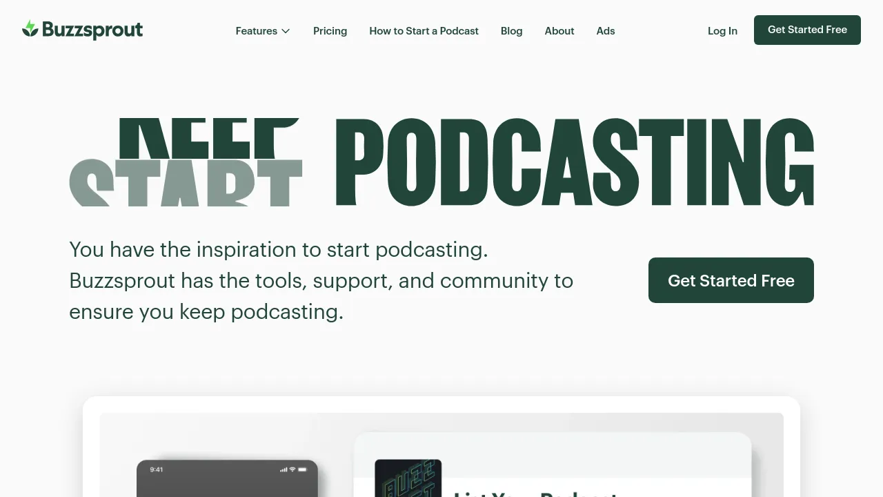 Screenshot of Buzzsprout website