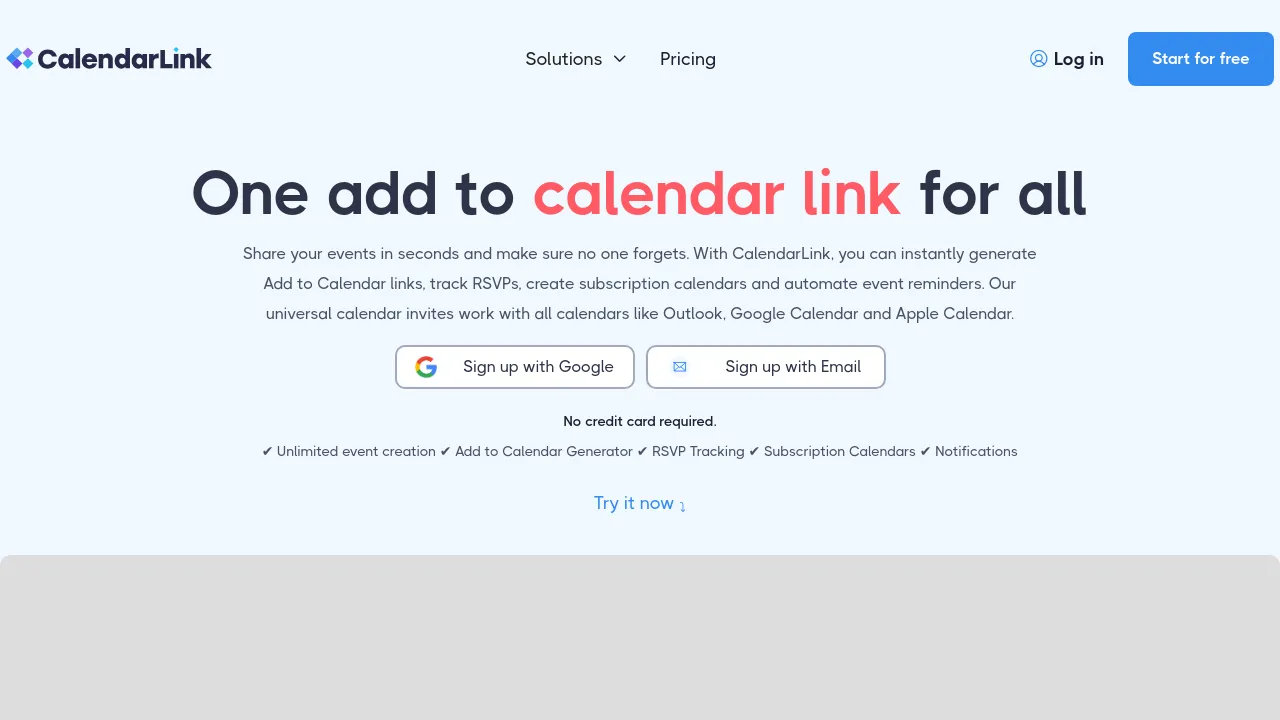 Screenshot of CalendarLink website