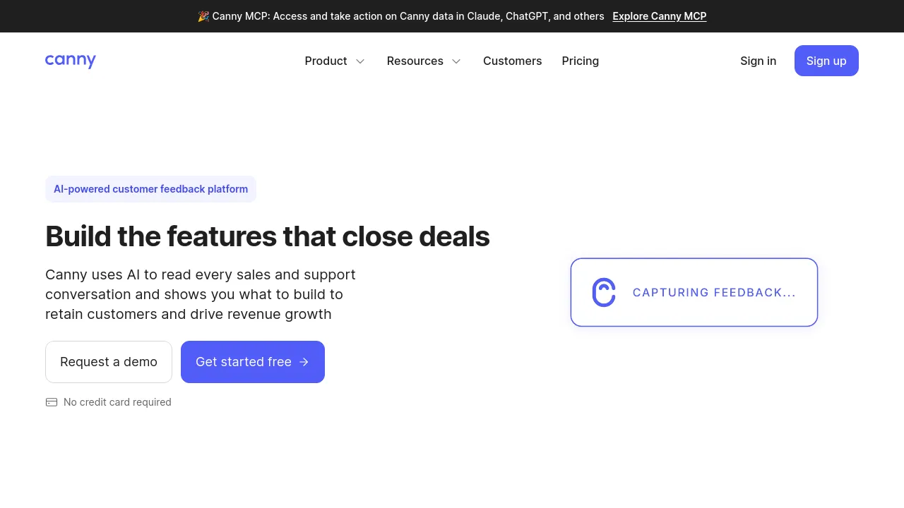 Screenshot of Canny website