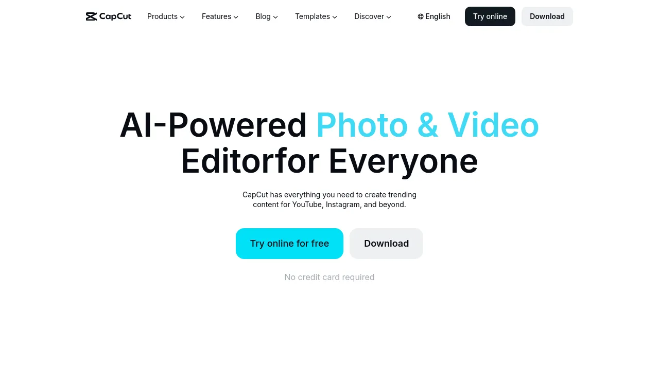 Screenshot of CapCut website
