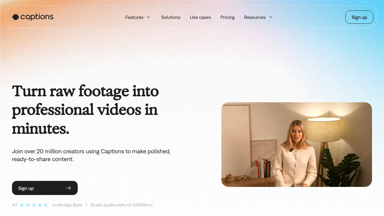 Screenshot of Captions website