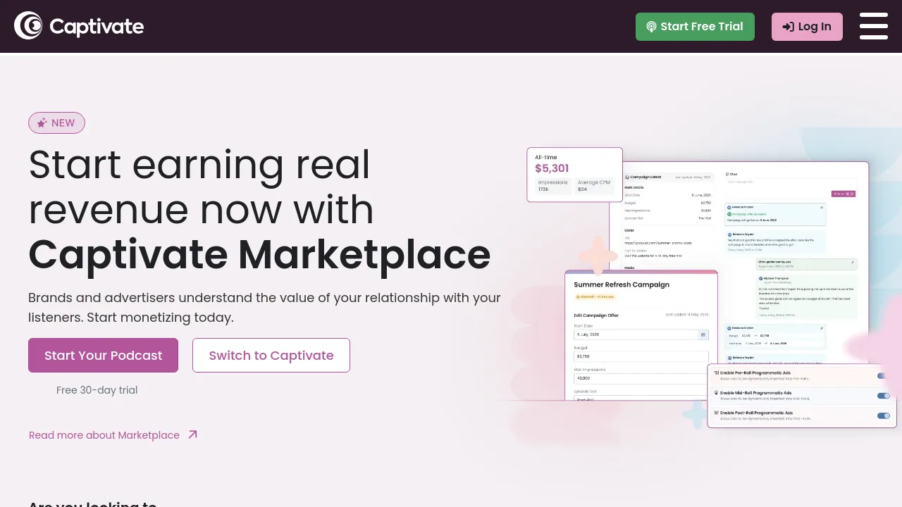 Screenshot of Captivate website