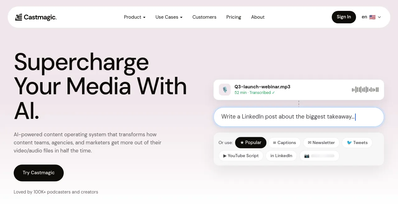Screenshot of Castmagic website
