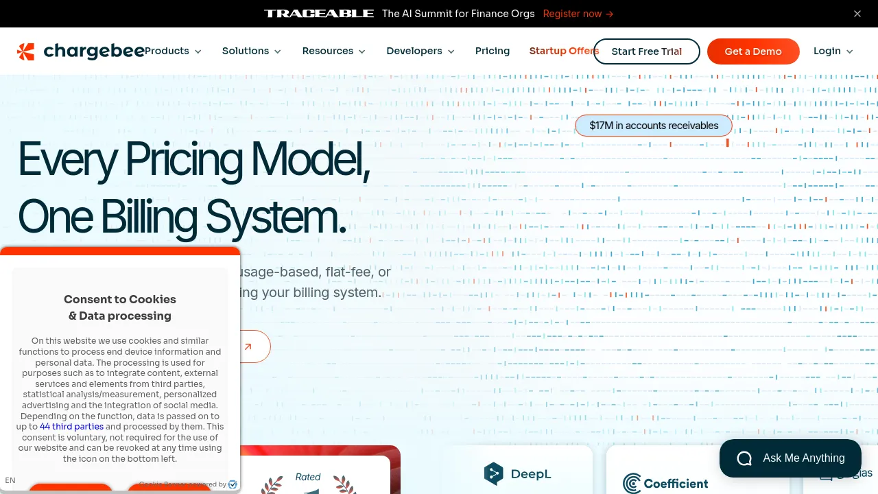 Screenshot of Chargebee website