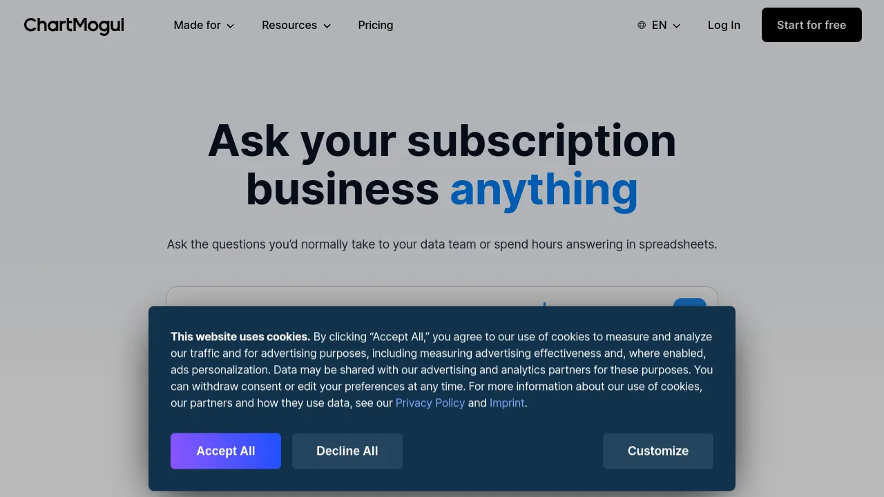 Screenshot of ChartMogul website