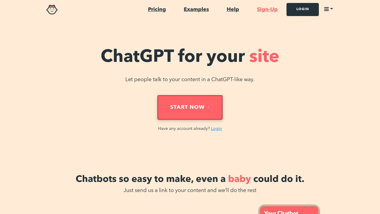 Screenshot of chatbaby website