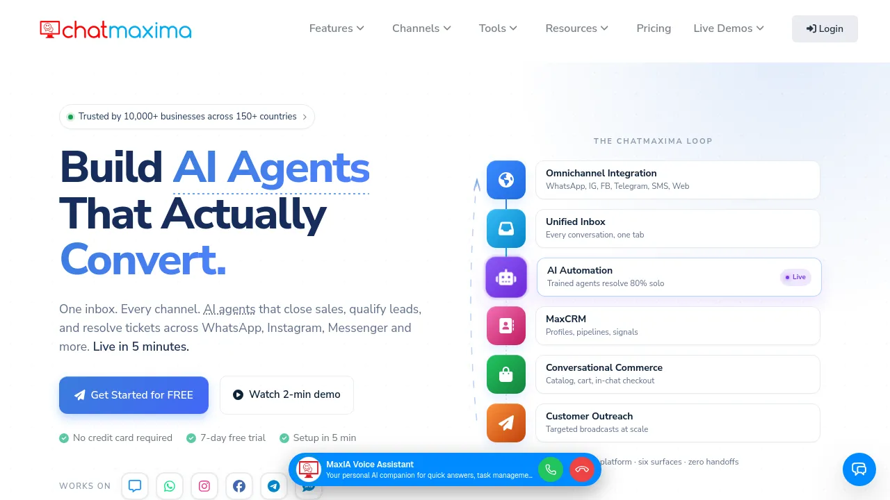 Screenshot of ChatMaxima website