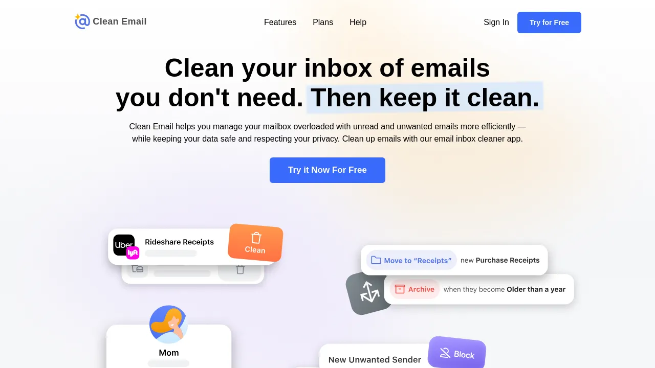 Screenshot of Clean Email website