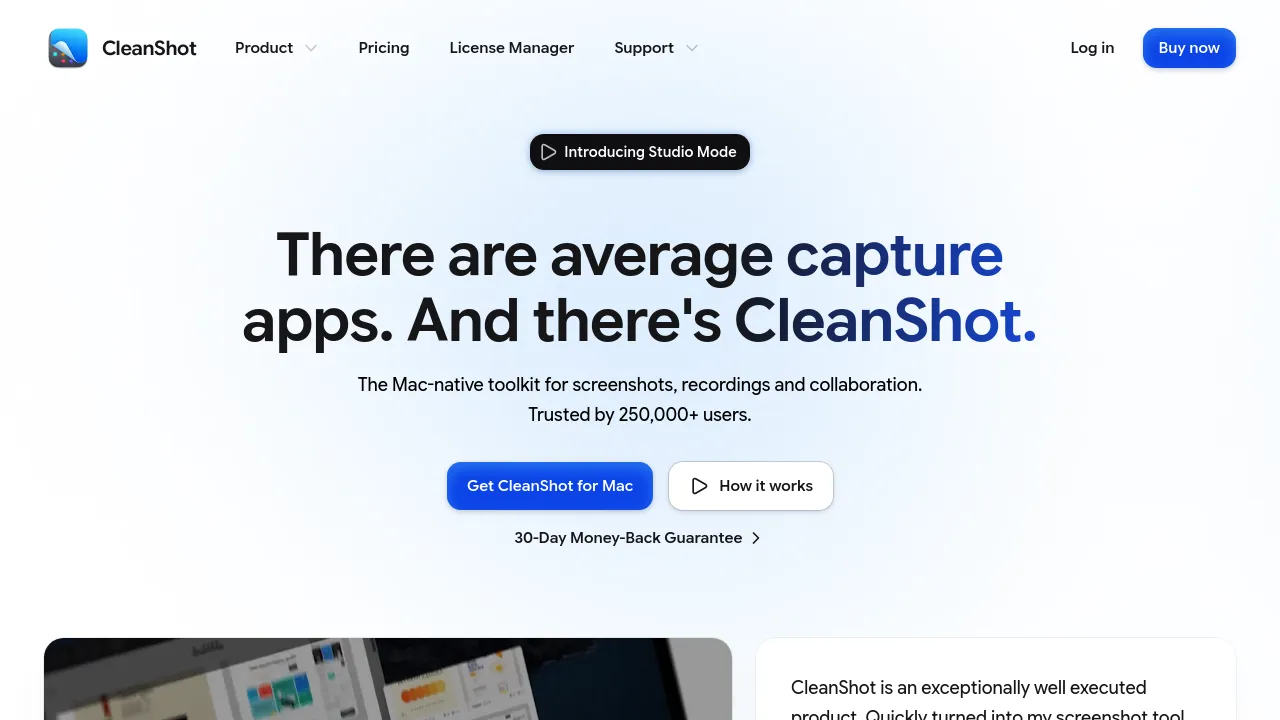 Screenshot of CleanShot X for Mac website