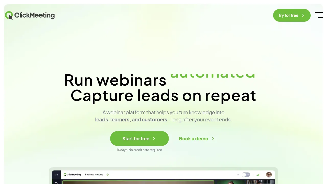 Screenshot of the ClickMeeting website