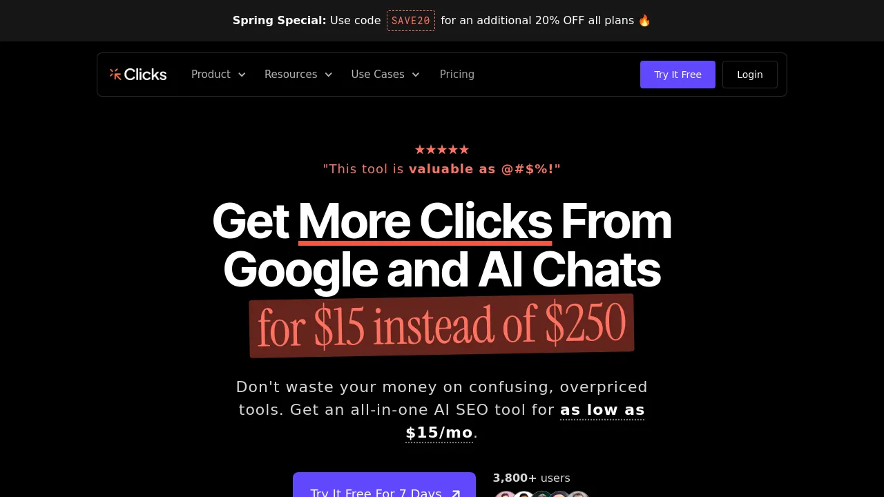 Screenshot of Clicks.so website