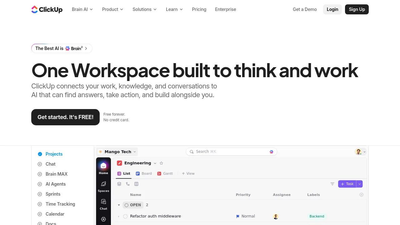Screenshot of ClickUp website