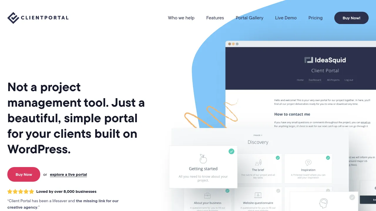 Screenshot of Client Portal website