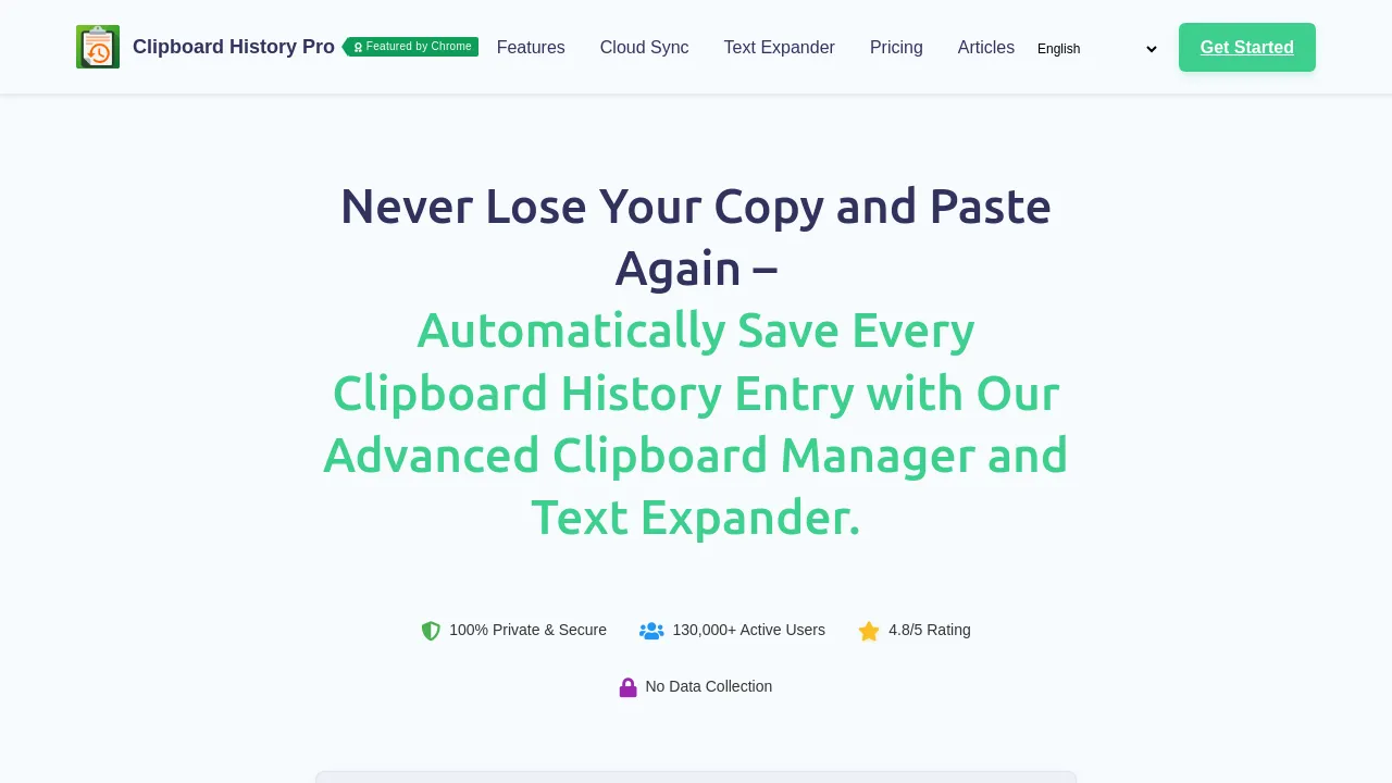 Screenshot of Clipboard History Pro website
