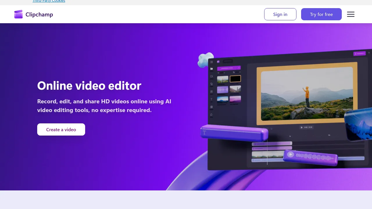 Screenshot of Clipchamp website