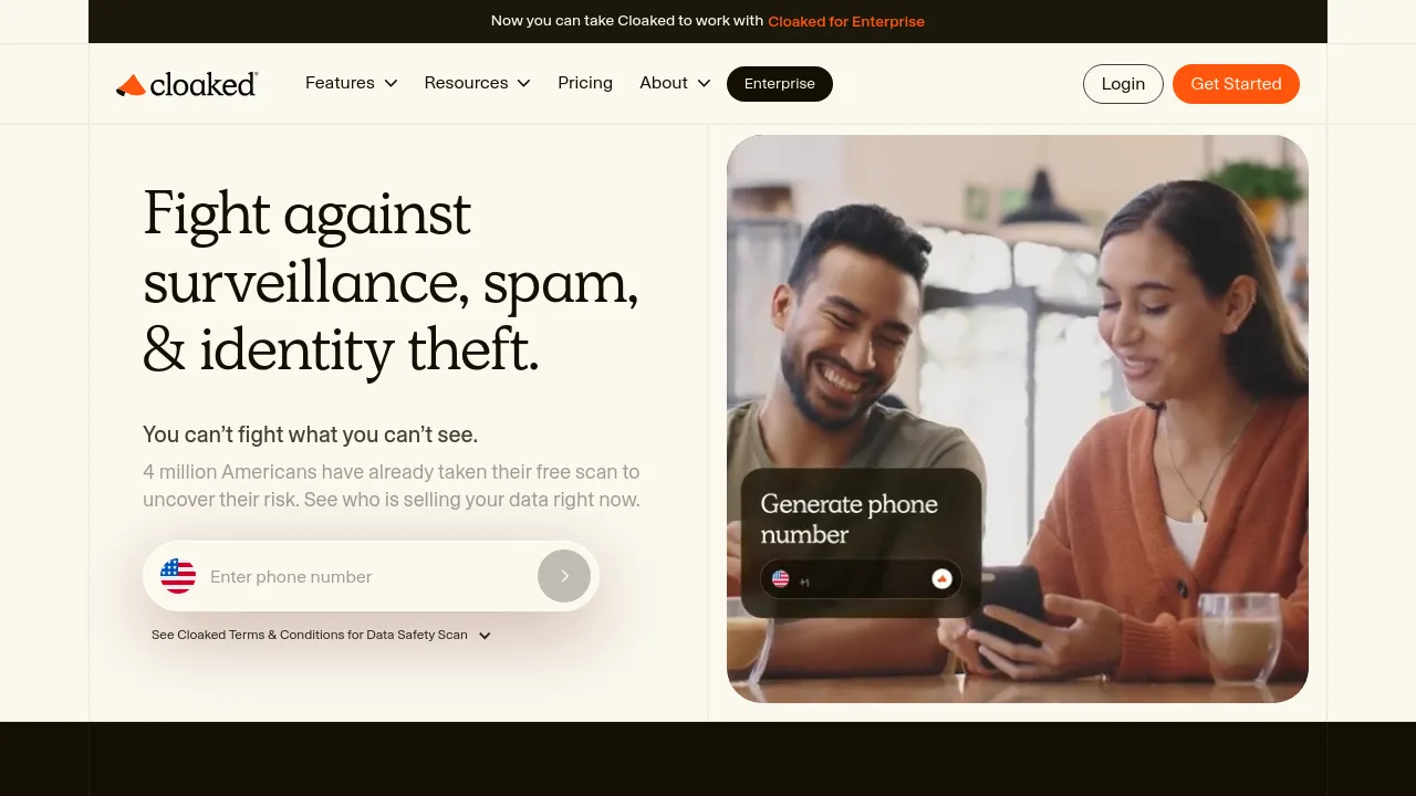 Screenshot of Cloaked website