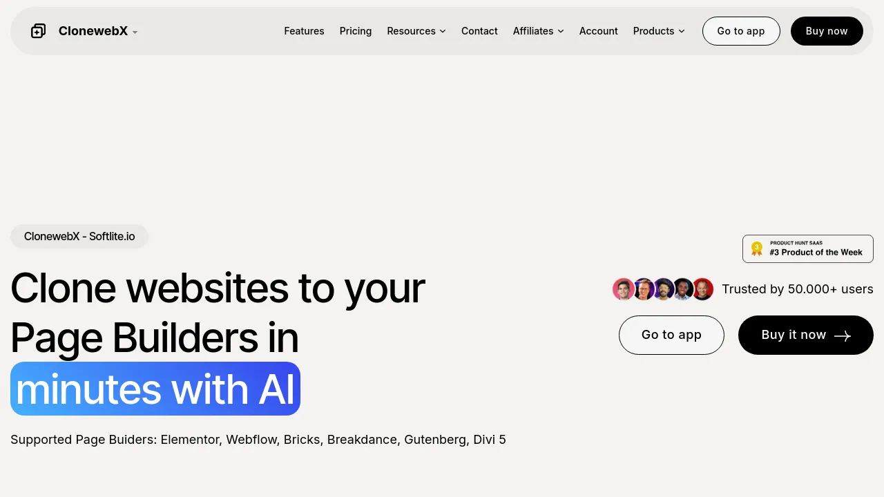 Screenshot of ClonewebX website