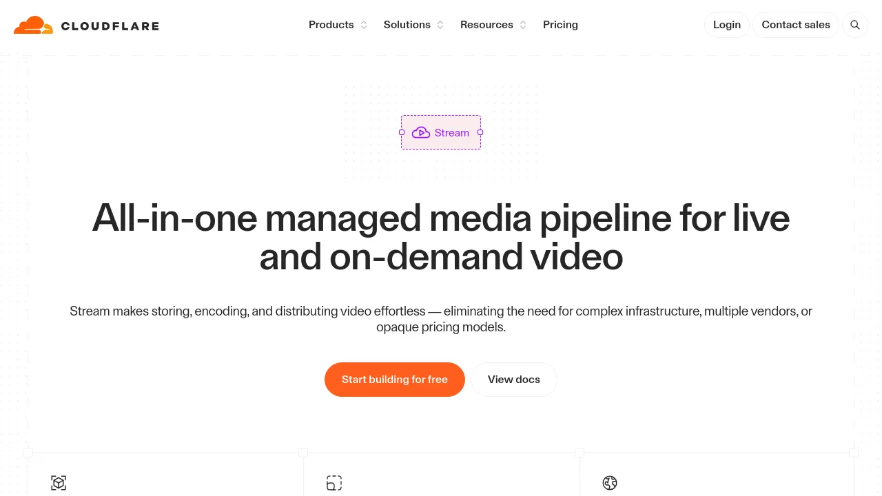 Screenshot of Cloudflare Stream website