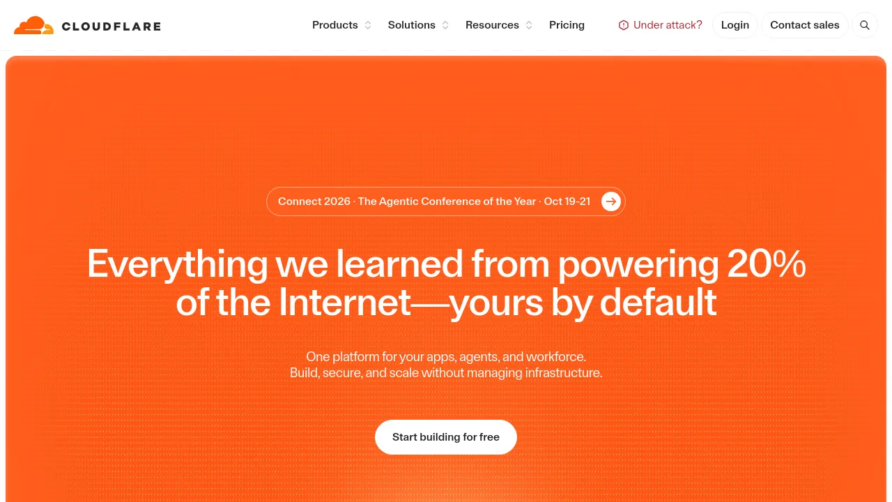 Screenshot of Cloudflare website