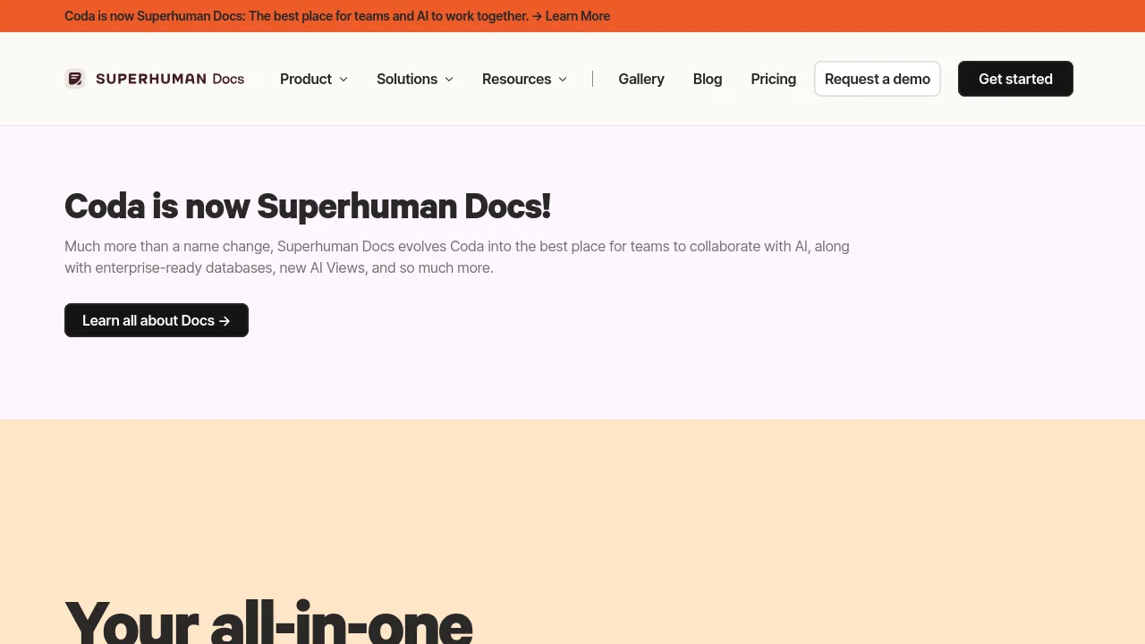 Screenshot of Coda website