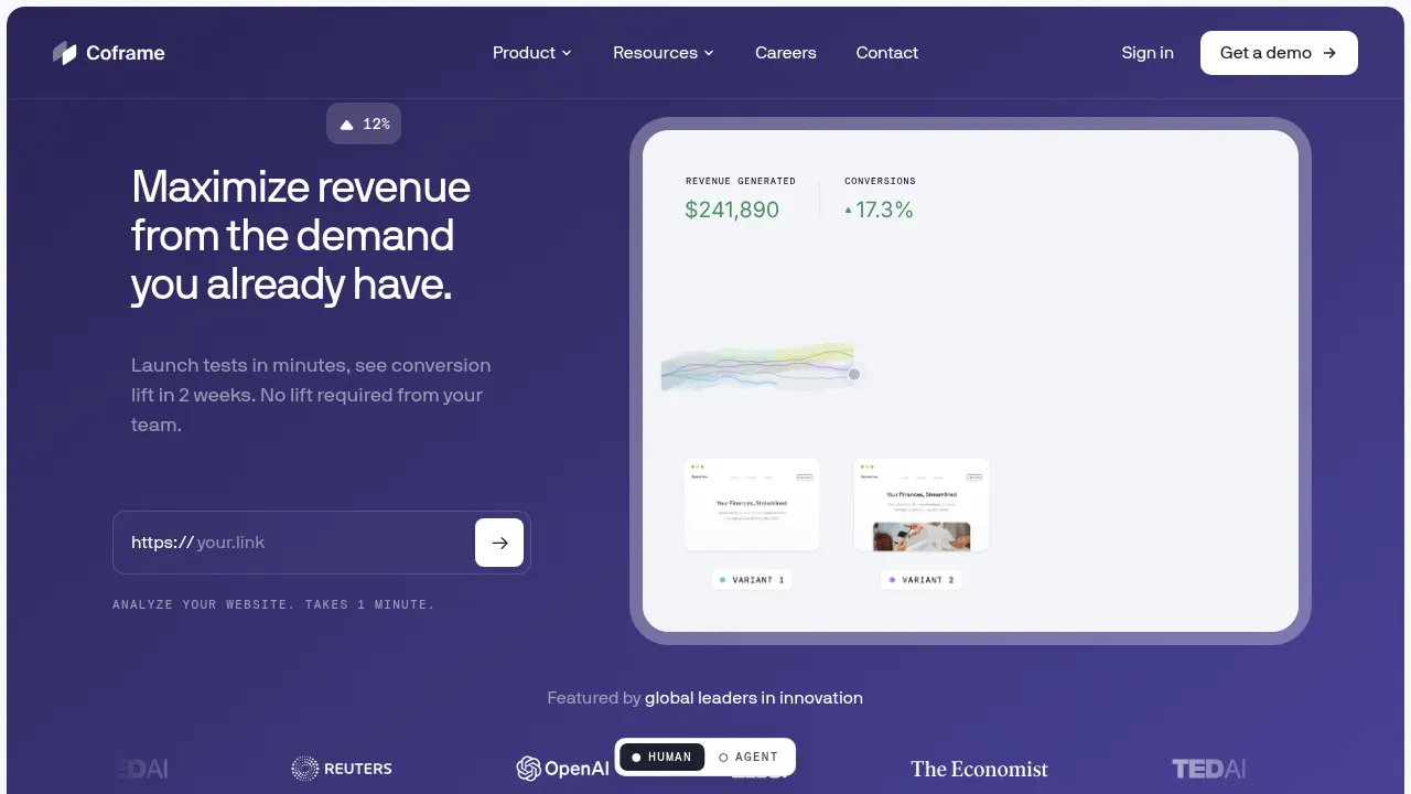 Screenshot of the Coframe website