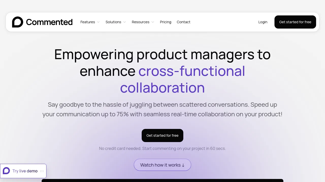 Screenshot of Commented website