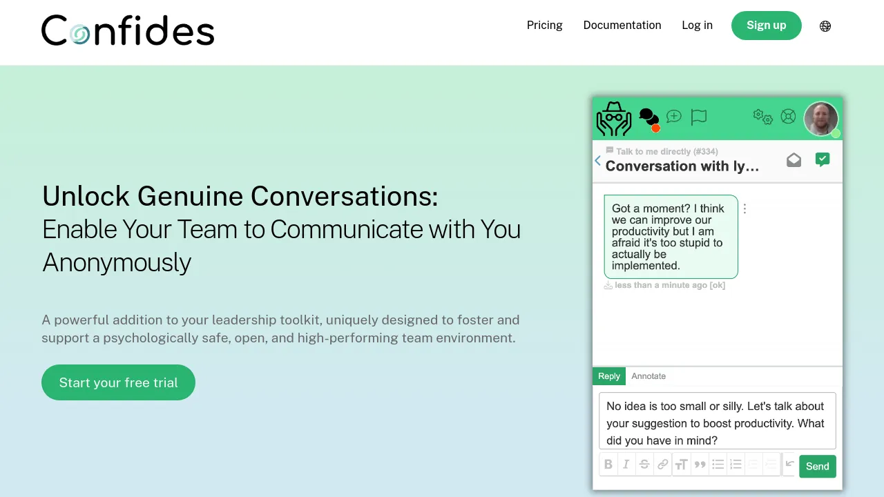 Screenshot of Confides website