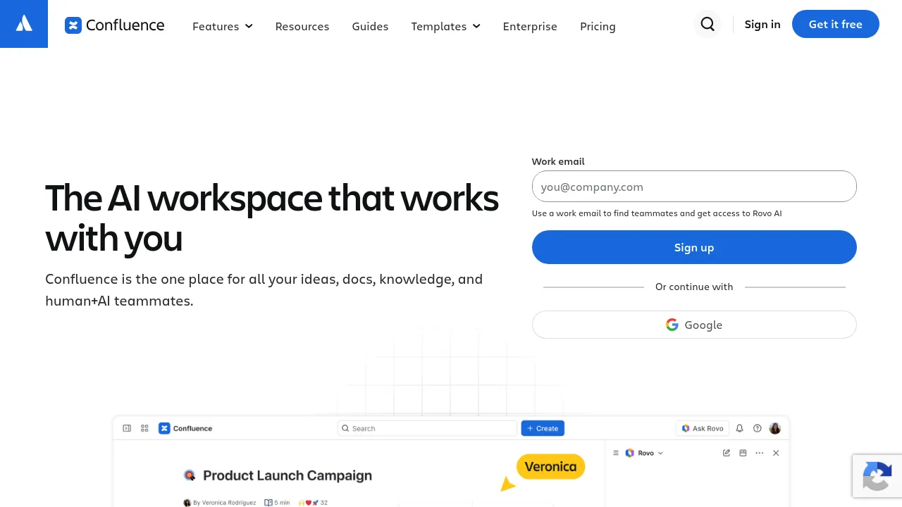 Screenshot of Confluence website