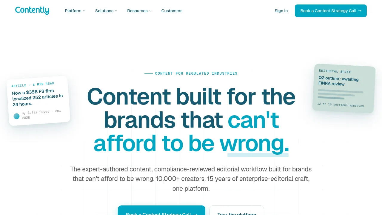 Screenshot of the Contently website