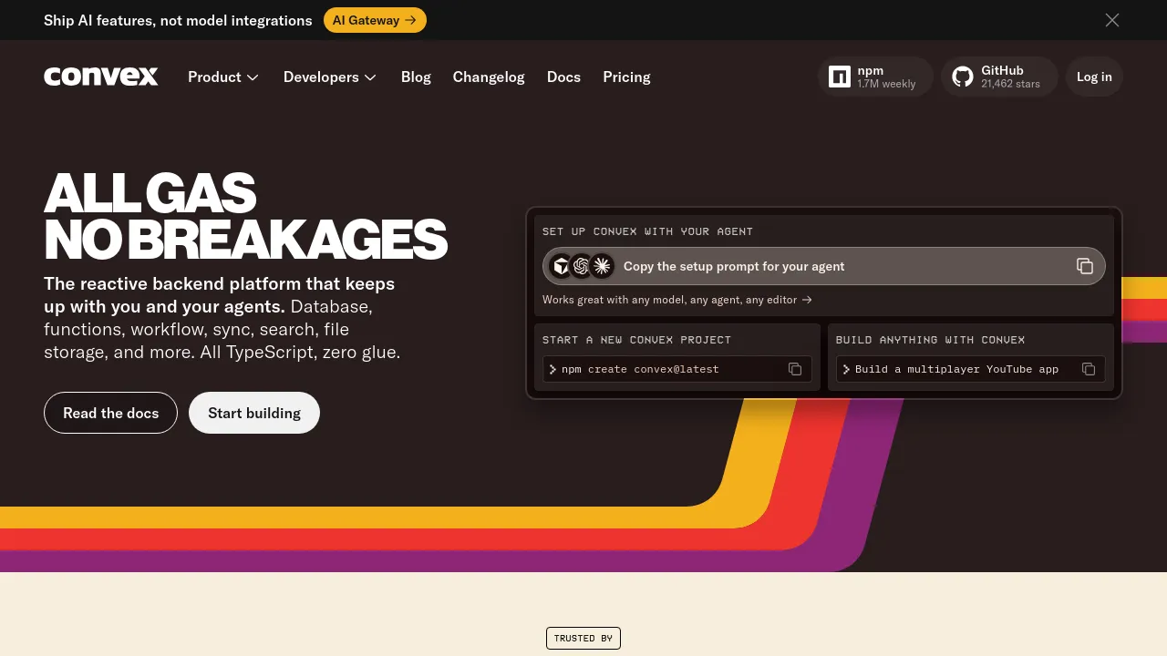 Screenshot of Convex website