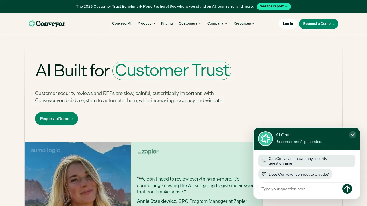 Screenshot of Conveyor website