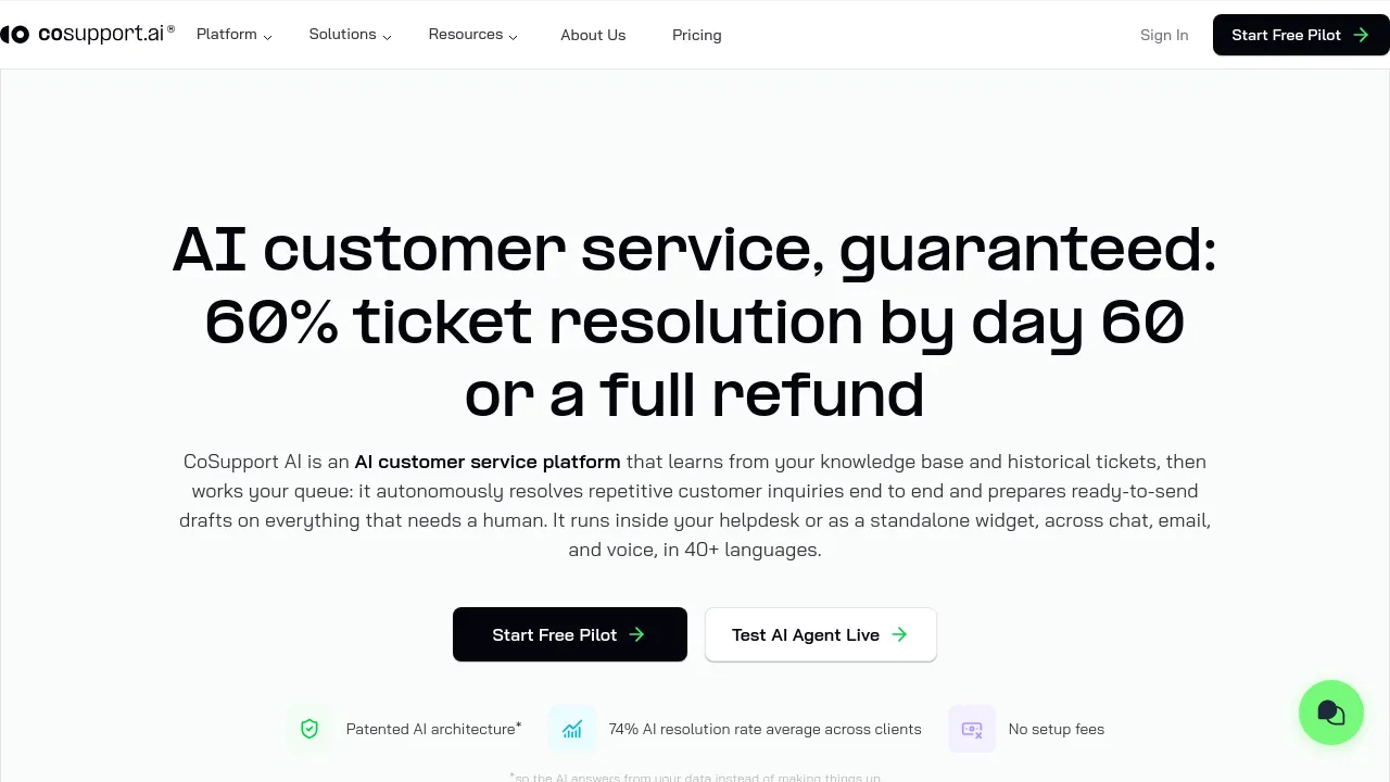 Screenshot of CoSupport AI website