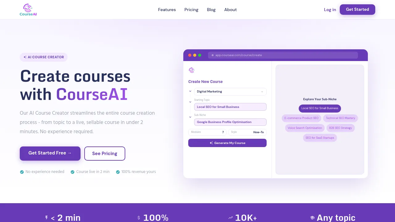 Screenshot of CourseAI website