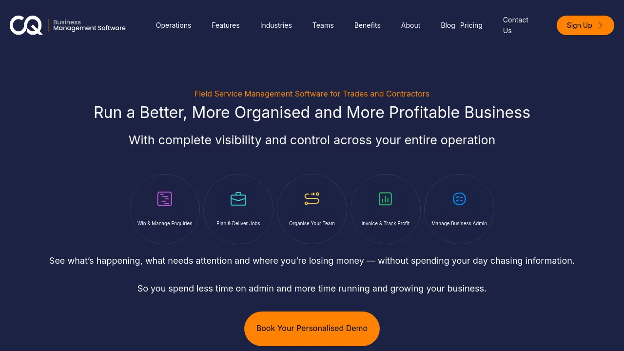 Screenshot of CQ Business Management Software website