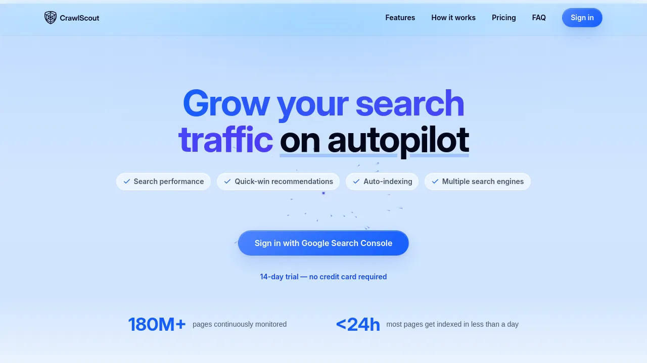 Screenshot of CrawlScout website