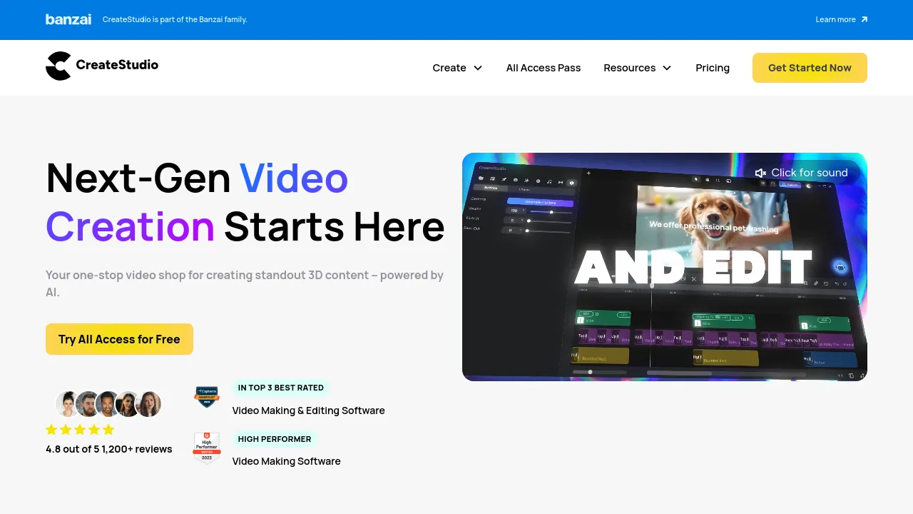 Screenshot of the CreateStudio website