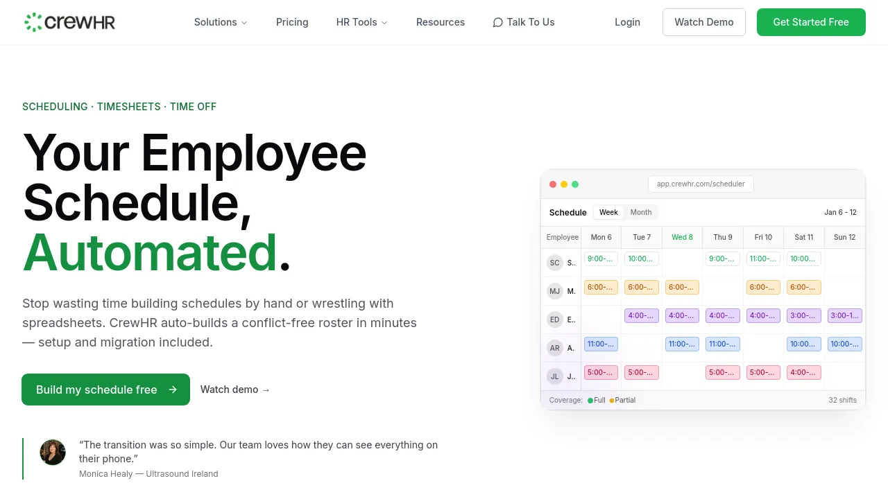 Screenshot of CrewHR website