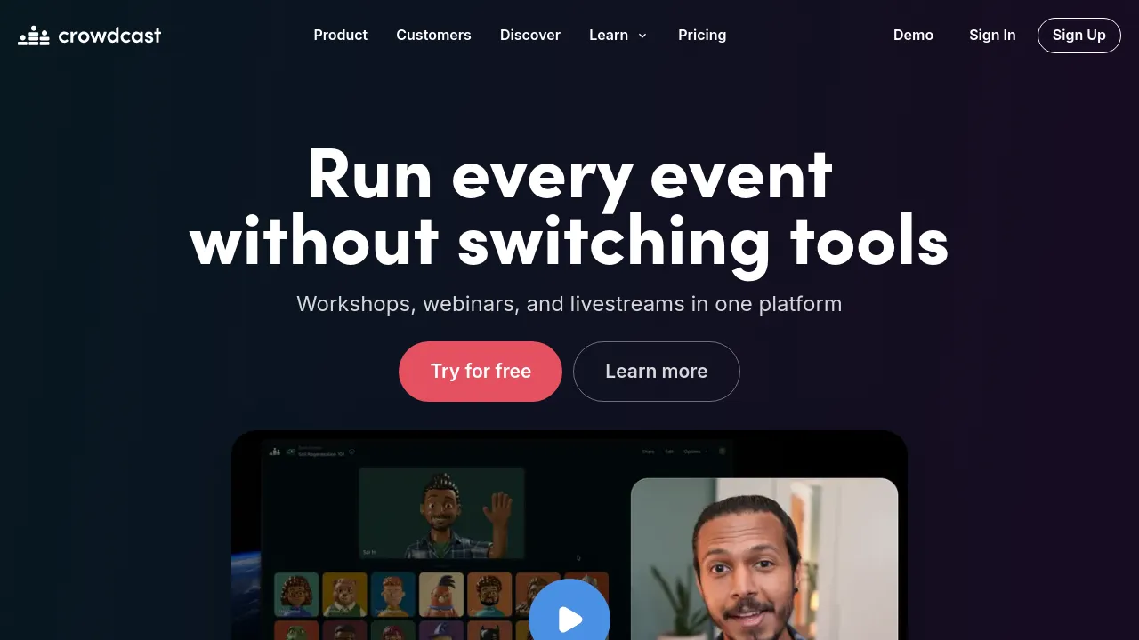 Screenshot of Crowdcast website
